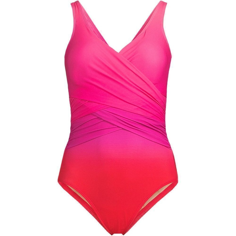 Land's End one piece slender suit firming soft compression pink multi ombré Var